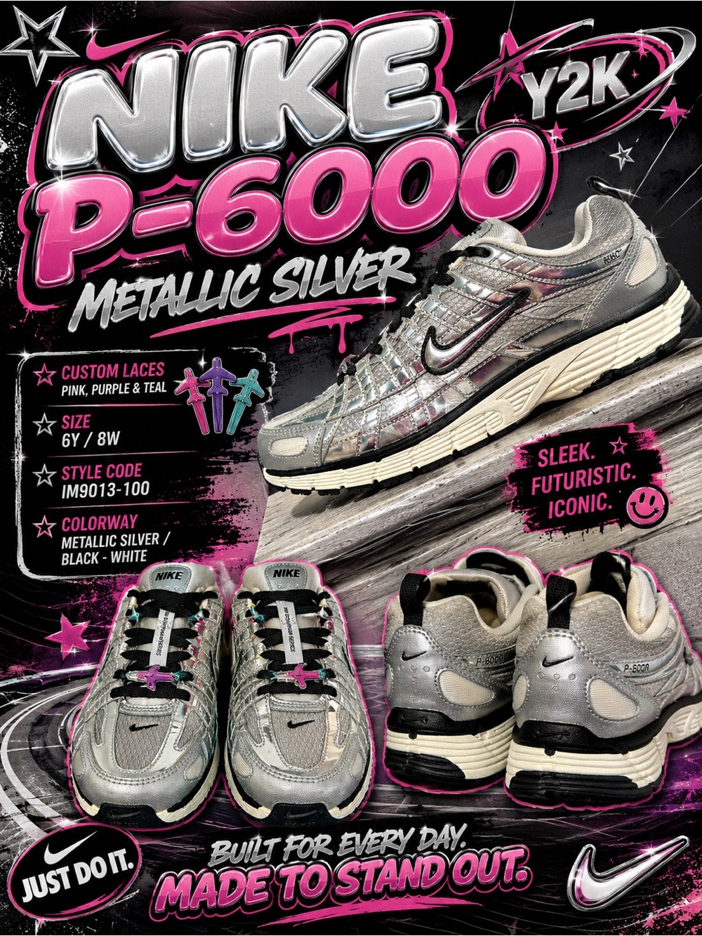 Nike P-6000 Metallic SilverSneakers Size 6.5Y / 8W